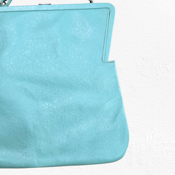 1950s Vintage Robin’s Egg Blue Leather Clutch Purse Mid-Century - Picture 2 of 16